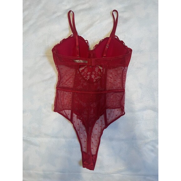 Honeydew Intimates Louisa Lace Dot Mesh Teddy Bodysuit In Vixen Red Sz M New WOT - Picture 6 of 9